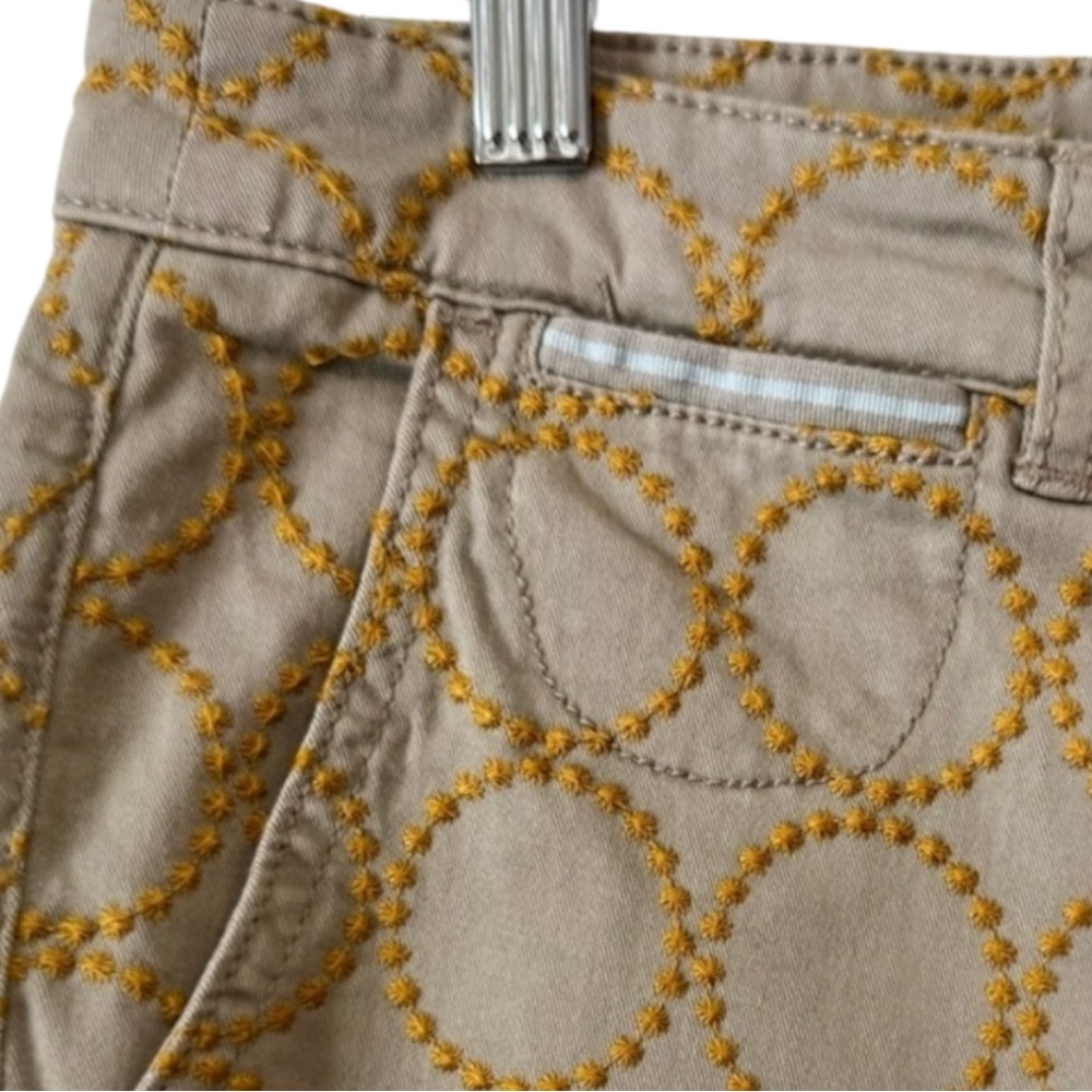 ANTHROPOLOGIE Chino Embroidered Circles Relaxed Fit Pants Tan/Blue/Gold Size 27 - Picture 10 of 12